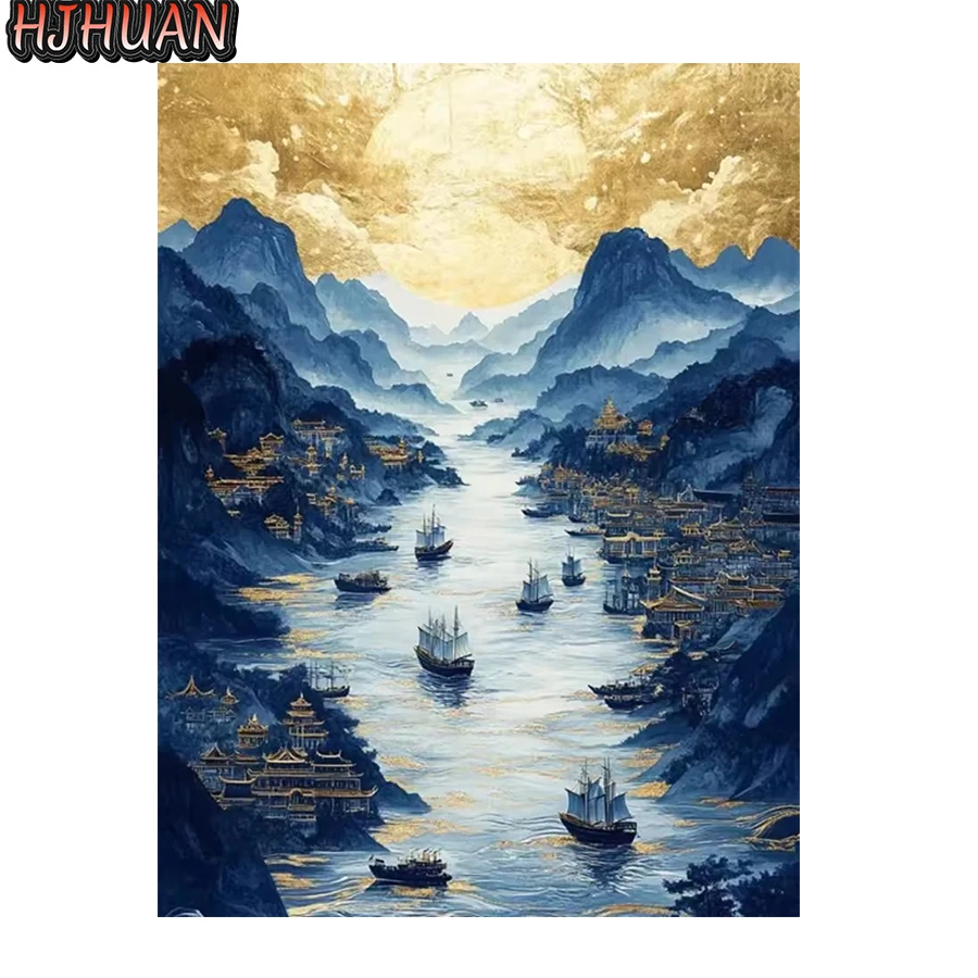 

5D DIY Алмазная картина Лодка; гора; река; пейзаж Набор для вышивки крестом Полная дрель Вышивка Мозаика Картинки Подарок Домашний декор