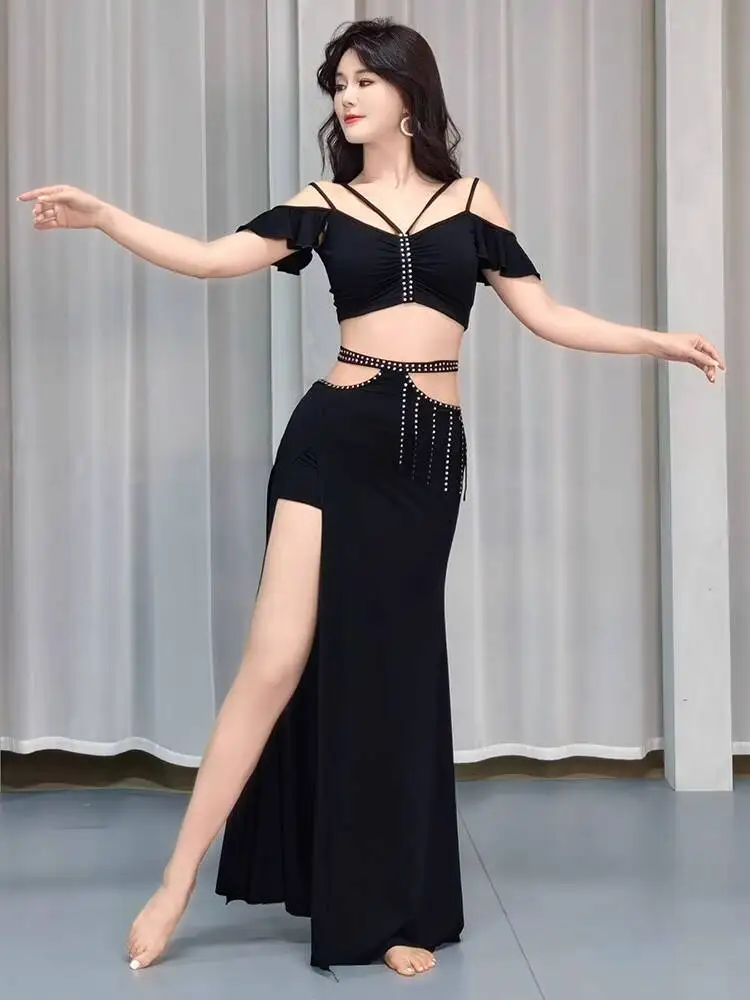 

New Belly Dance Costume Practice Sexy High-End Rhinestone Long Skirt Set Oriental Performance Outfit Indian Dresses Sari Red