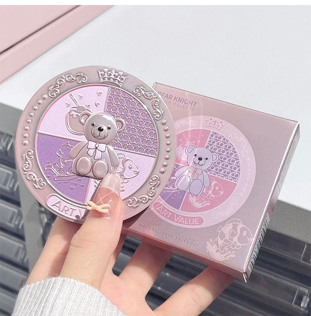 قيمة الفن الجديدة الدب فارس ثلاثة ألوان مسحوق أحمر الخدود لوحة روج تقارب اللون المبتدئ الوجه مسحوق أحمر الخدود ماكياج #3