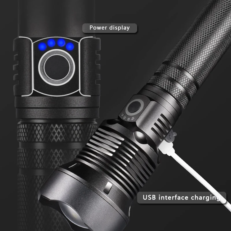 Powerful LED Flashlight With XHP 70.2 Lamp bead Zoomable 3 lighting modes LED Torch Support for Mircro charging hunting lamp