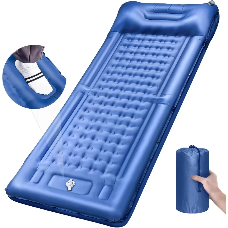 

Camping Sleeping Pads，Extra Thick 5 Inch Inflatable Sleeping Mat with Pillow Built-in Pump