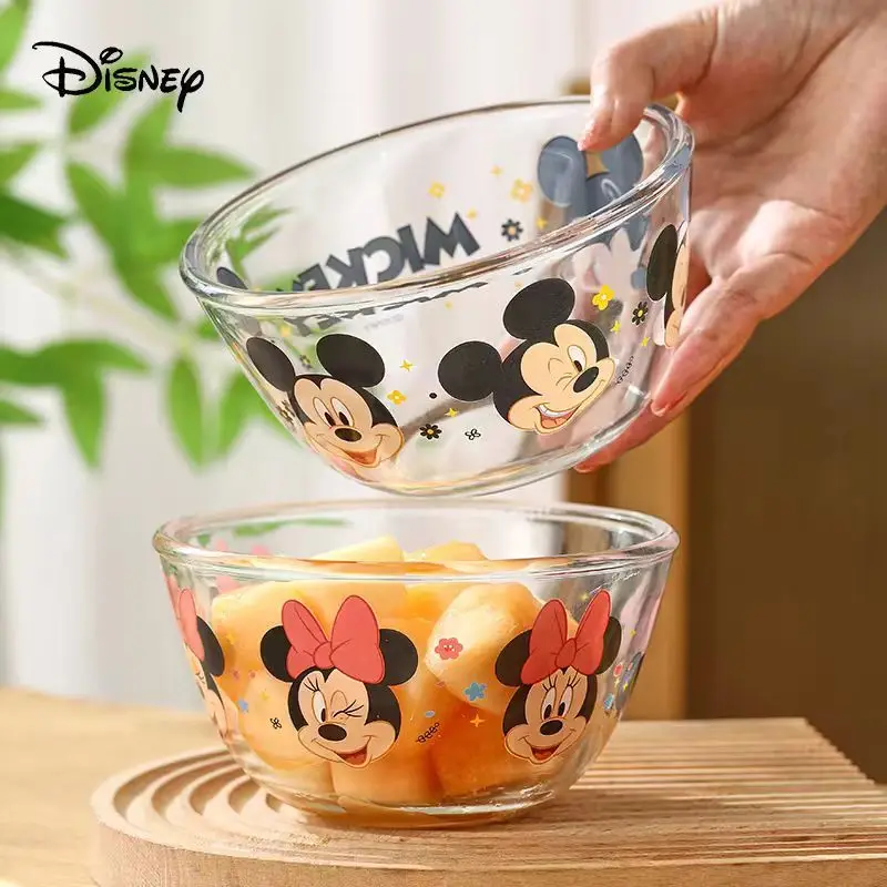 

Стеклянная миска с Микки из мультфильма Disney, изделие для дома, устойчивое к высоким температурам, Детская десертная тарелка для фруктов и салатов, подарок