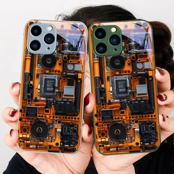 Circuit structure brown Purple For Iphone 16 Plus 15 14 13 12 Mini 11 Pro Max X XS XR 7 8 Plus 2022 Tempered Glass Phone Case