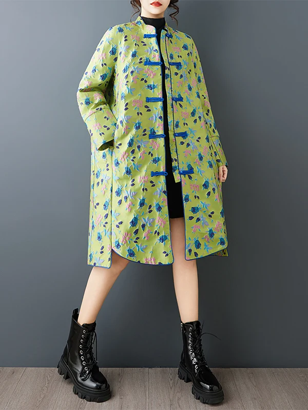 

Весенняя коллекция: Роскошное вышитое двуслойное пальто средней длины с китайскими пуговицами, свободного кроя, в элегантном деловом стиле, с завышенной талией