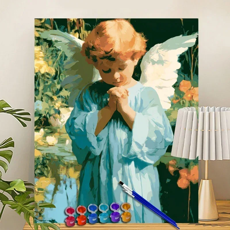 Painting By Numbers Praying Little Angel Acrylic Paint Canvas Dropshipping Portrait Family Children Photo Christmas gifts