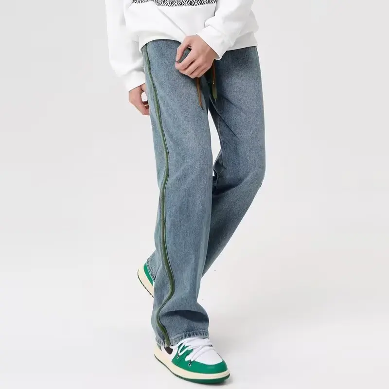 

American Sle Vintage Blue Straight Leg Men's Jeans Casual Loose Wide Leg Casual Long Pants Spring Summer New Arrival