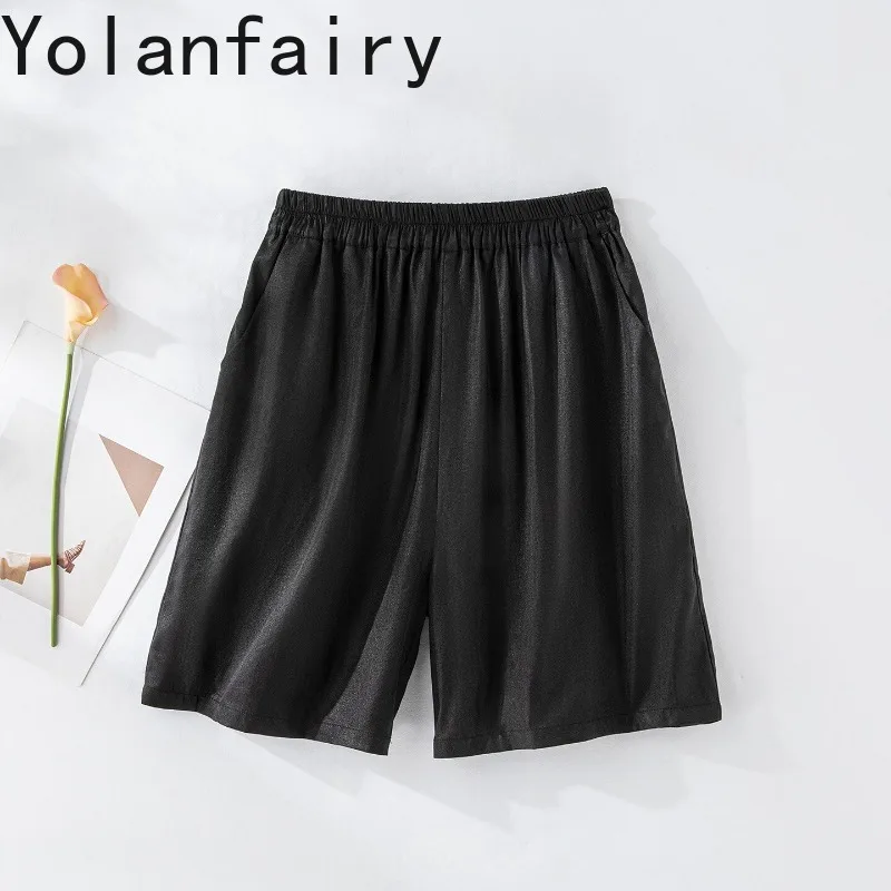

YOLANFAIRY 100% натуральные шелковые шорты из тутового шелкопряда для женщин, лето 2026, высококачественные черные атласные шорты из газовой ткани, женские шорты