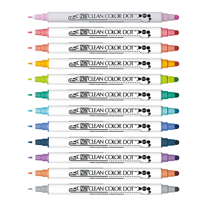 1pc Japan Zig Kuretake Clean Color DOT TC-6100 Double-Tip Watercolor Marker Pen Art Painting&Round Stamping for Students