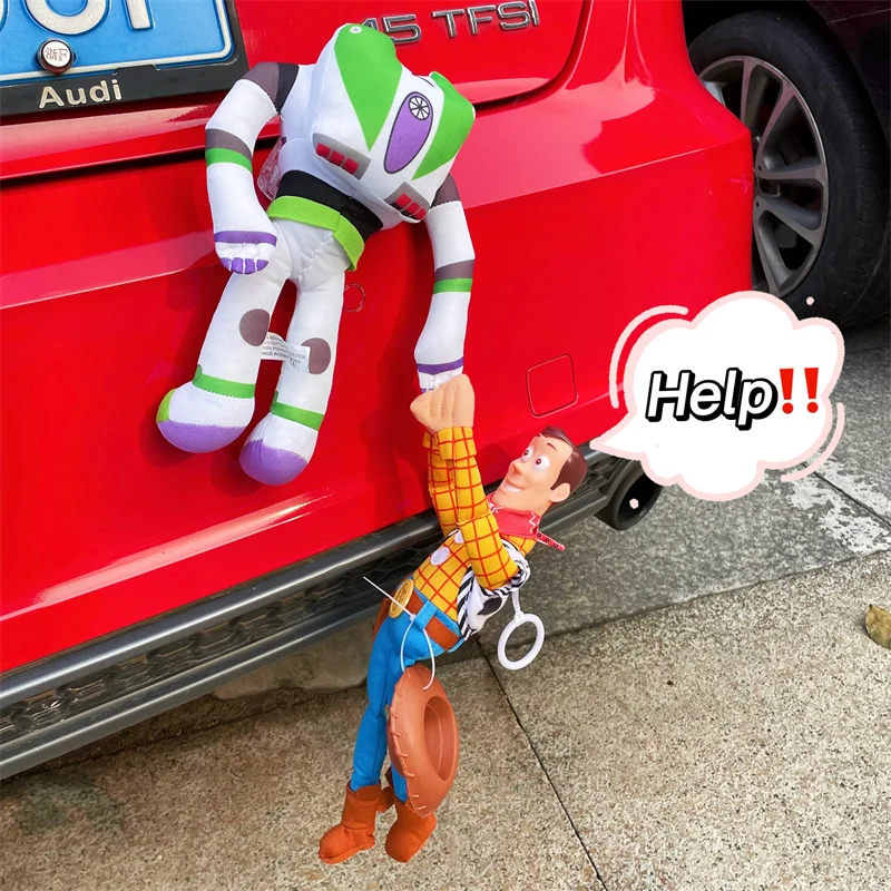 Disney Hot Toy Story Sherif Woody Buzz Lightyear Car Dolls Plush Toys Outside Hang Toy Cute Auto Accessories Car Decoration 30cm