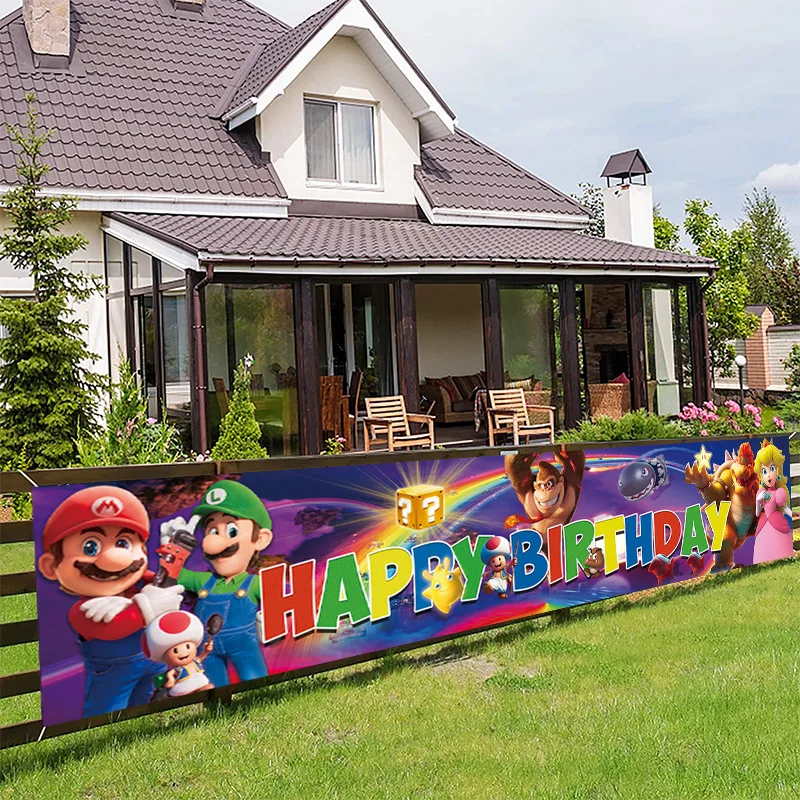 

50x300cm Super Mary Movie Banner Mario Bros Luigi Yoshi Outdoor Flag Children's Birthday Party Supplies Outdoor Home Hang Banner