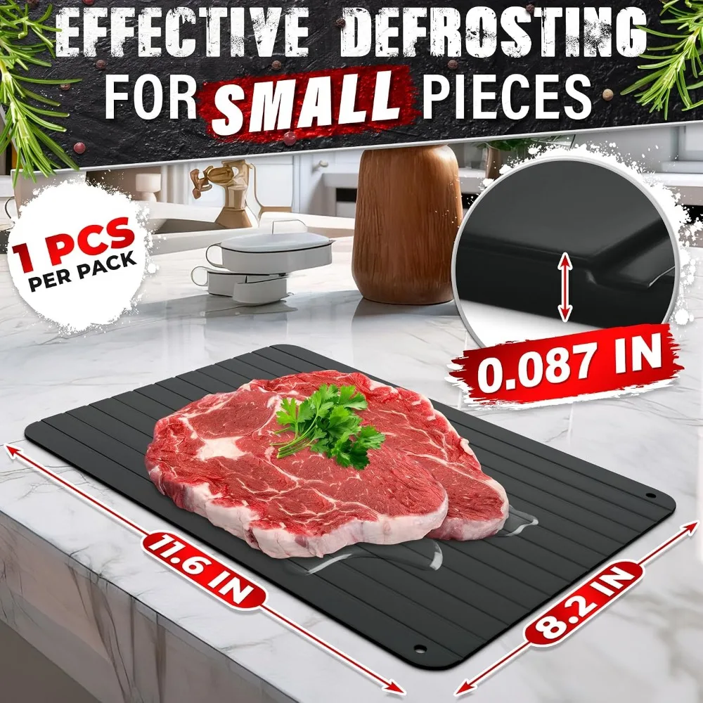 Fast Meat Defrosting Tray 11.6x8.2in – Aluminum Thaw Plate for Steak, Chicken, Fish, Pork & Ground Beef, Non-Electric, Non-Stick, Ergonomic Handle