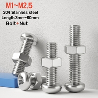 M1 M1.2 M1.4 M1.6 M2 M2.5 Mini Round Head Phillips Bolt Nuts Combination 304 Stainless Steel Pan Head Screws Hexagon Nuts Sets