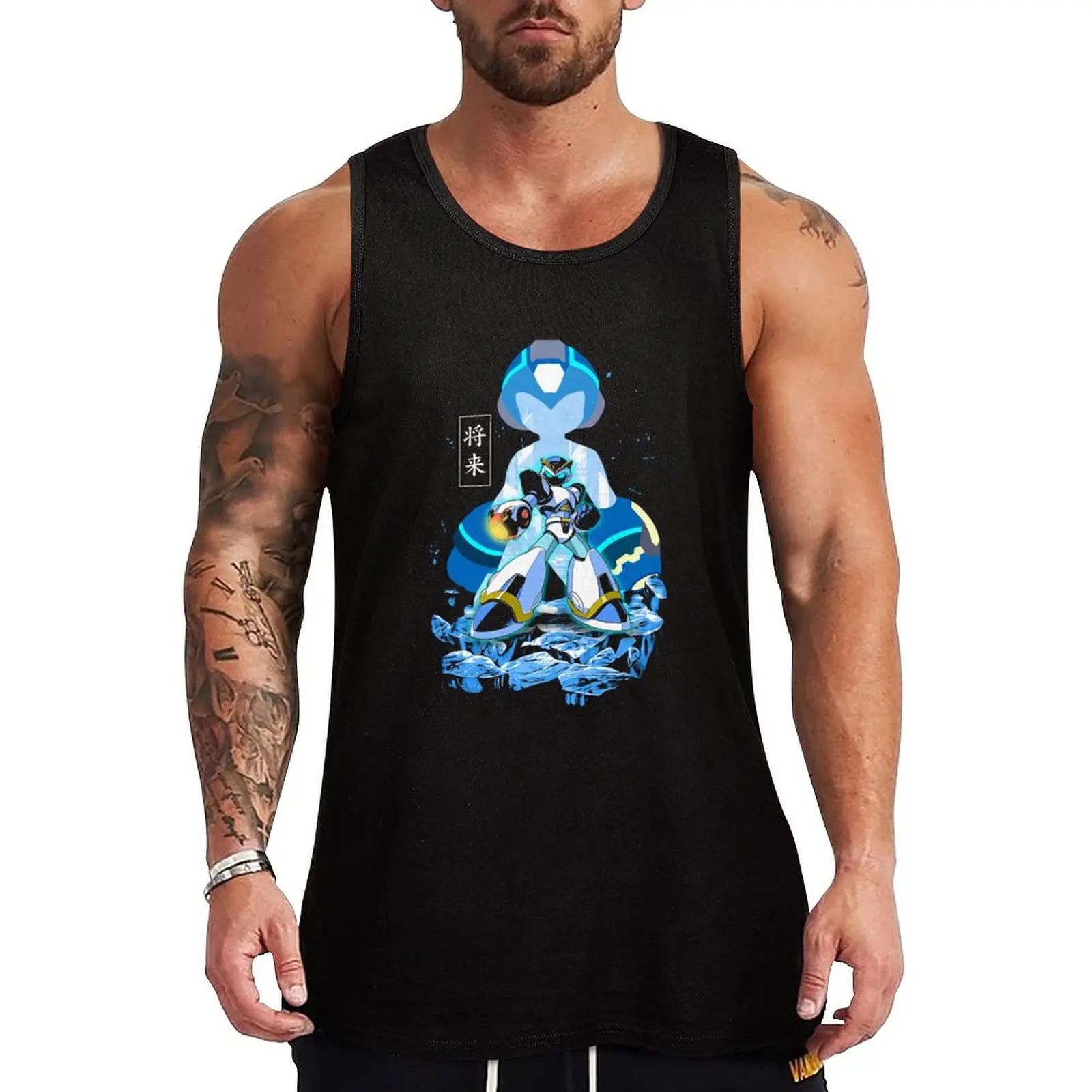 Meg4man Blue Robot Hero Tank Top Performance Stretch Tank Top Athletic Workout Wear