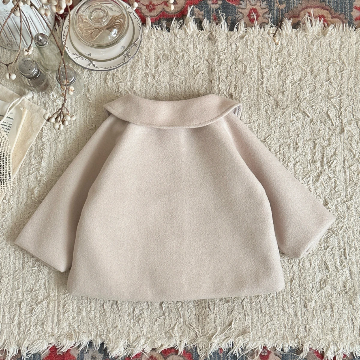Cute Baby Sun Embroidery Coat Woolen Fabric Warm Lapel Jacket Infant Toddler Autumn Winter Casual Outerwear