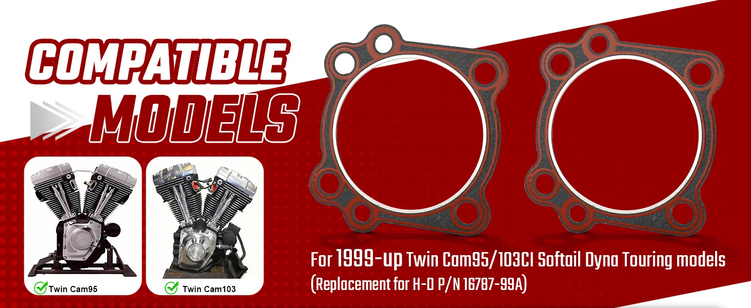 Doppelkammer-Zylinderkopfdichtungssatz für Harley Twin Cam 95/103CI Dyna Softail Touring, 2 Stück – Detail 1