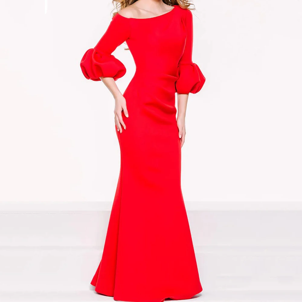 Customized Mermaid Evening Dresses Floor-length One-shoulder Three Quarter Sleeve Prom Gown Fashion Draped Backless Party Gown