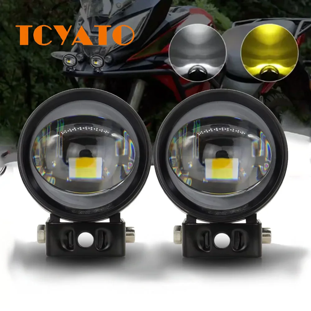 TCYATO  Motorcycle spotlight, front headlight, white and yellow dual color LED modified strong light