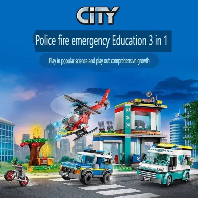 City Series Emergency Rescue Center Fire Police Helicopter Boys Assembling Building Blocks Toys Children\'s Christmas Gifts News