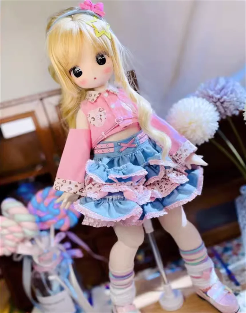 

Одежда для кукол Bjd подходит для детей, одежда для младенцев, джинсовая одежда в виде кролика, бобы, одежда для маленьких сердечек, комплект из 6 предметов, милый и милый стиль