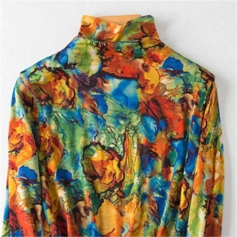 女性用絞り染めプリントウールセーター,ランウェイハーフハイカラー,薄いスリムプルオーバー,レトロなニットウェア,ブランド,秋冬