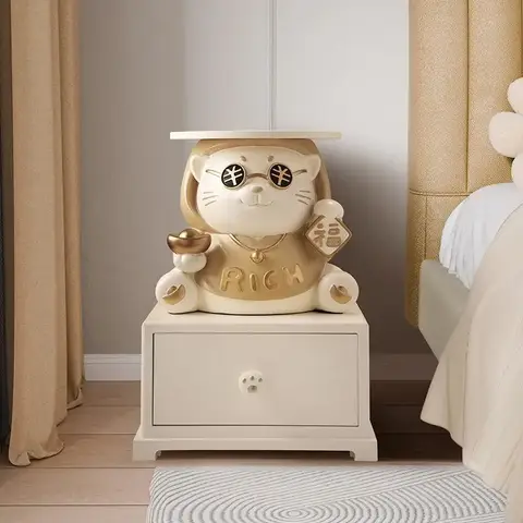 창의적인 만화 침대 옆 테이블, 고양이 모양 보관 캐비닛 바닥 장식품, 침실 장식, 집들이 선물, 사이드 테이블