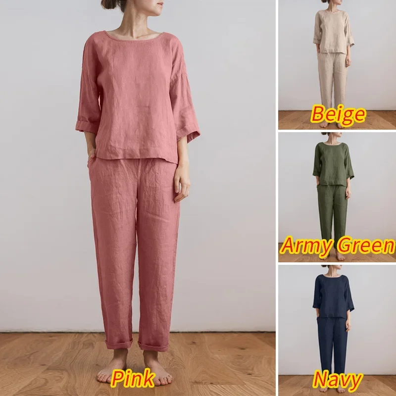 

Female Loose Two Piece Set Casual Summer Short Sleeve Tee Shirt Pants Pocket Outfits New Fashion Women O Neck Matching Sets
