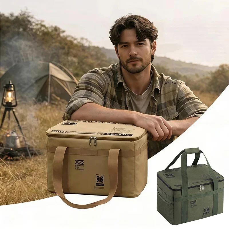 Outdoor Camping Gas Tank Storage Bags Large Capacity Tool Bag Picnic Cookware Supplies Utensils Kit With Adjustable Partition