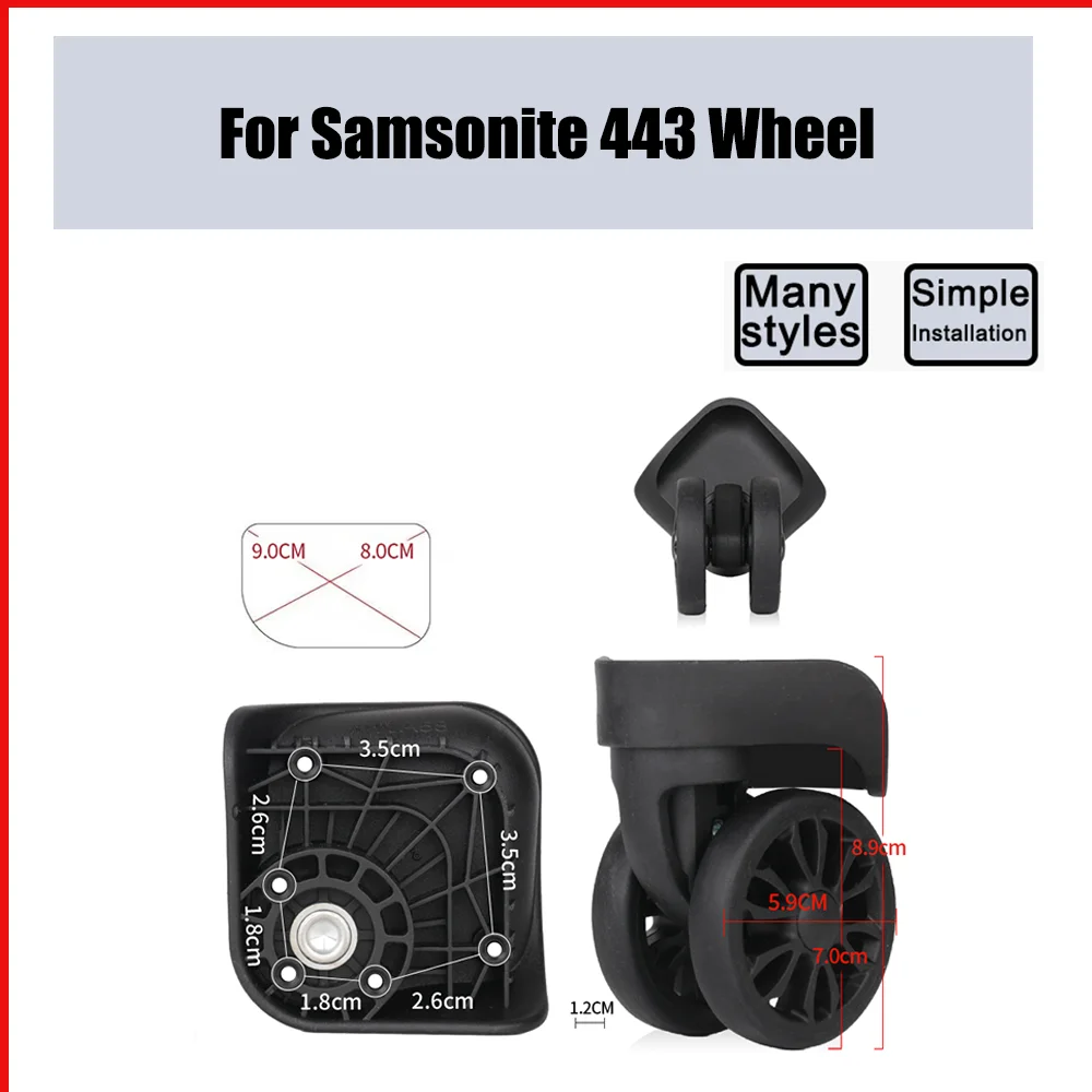 

For Samsonite 443 Trolley Case Wheel Pulley Sliding Casters Universal Wheel Luggage Wheel Silent Smooth Wear-resistant Black