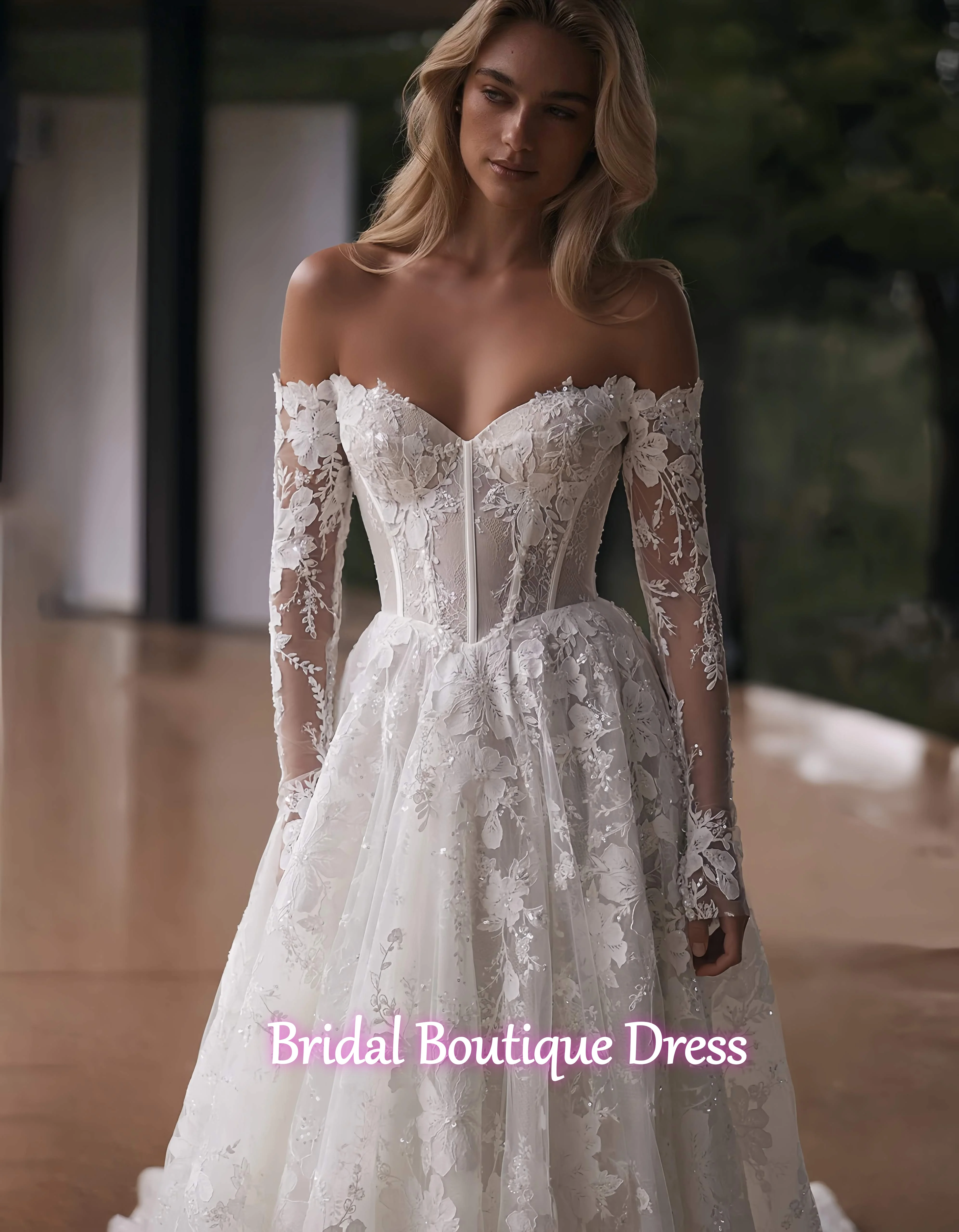 A-Line Graceful Wedding Dresses Strapless Long Sleeve Vestido De Novia Lace Embroidery Vintage Custom Made Bridal Gown