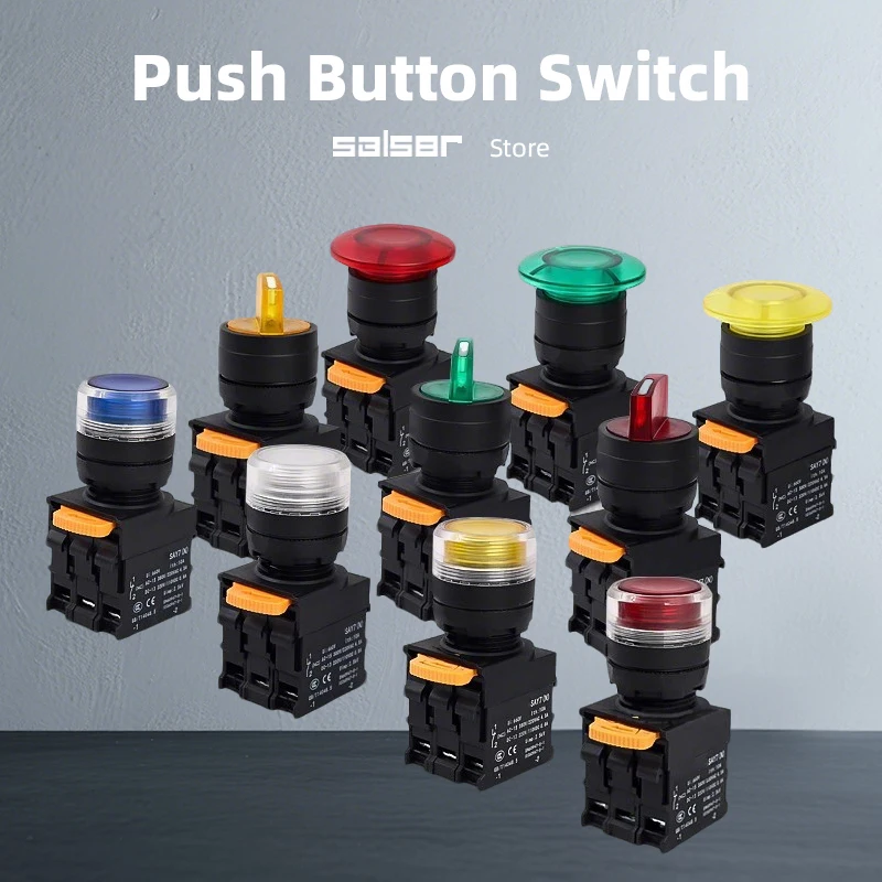 

Knob Push Button Switch 22mm Mounted Illuminated 10A 220V 380V Power Start-stop Momentary Reset Self-locking