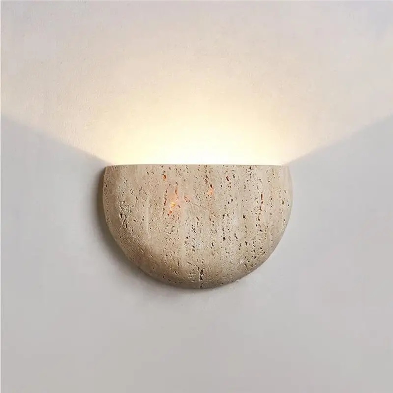 Hot Sale-Yellow Travertine Wall Lamp Semi-Circle Modern Marble Wall Light Natural Stone Shade Art Lighting Fixture For Farmhouse