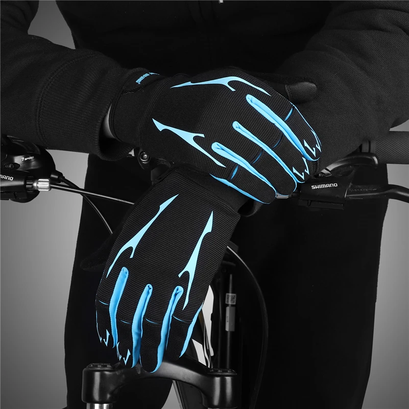 WEST BIKING Breathable Cycling Gloves GEL Liquid Silicone Palm Non-slip Sports Full Finger MTB Enduro Touch Screen Gloves Summer