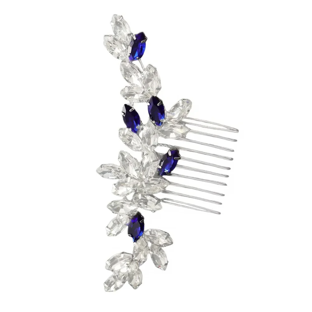 

Blue Rhinestone Hair Comb Alloy Sparkly Bride Side Clip For Wedding Prom Bridal Hair Accessory Vintage Headpiece