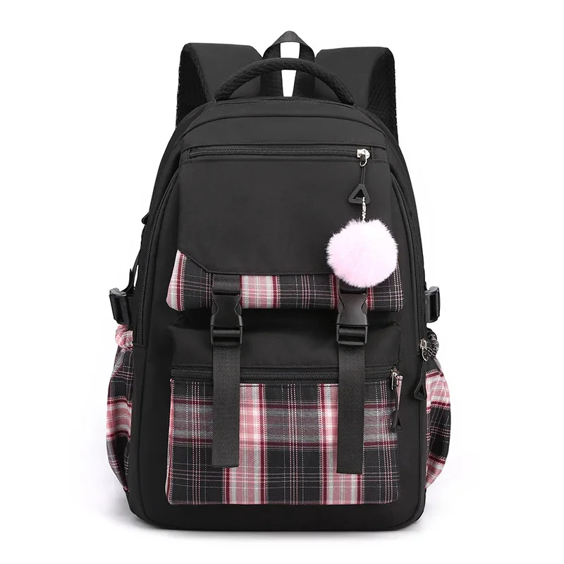 

Cute Plaid Student Backpack Fashionable Travel Hiking Business Bag Suitable for High School Junior College Double Shoulder Bag