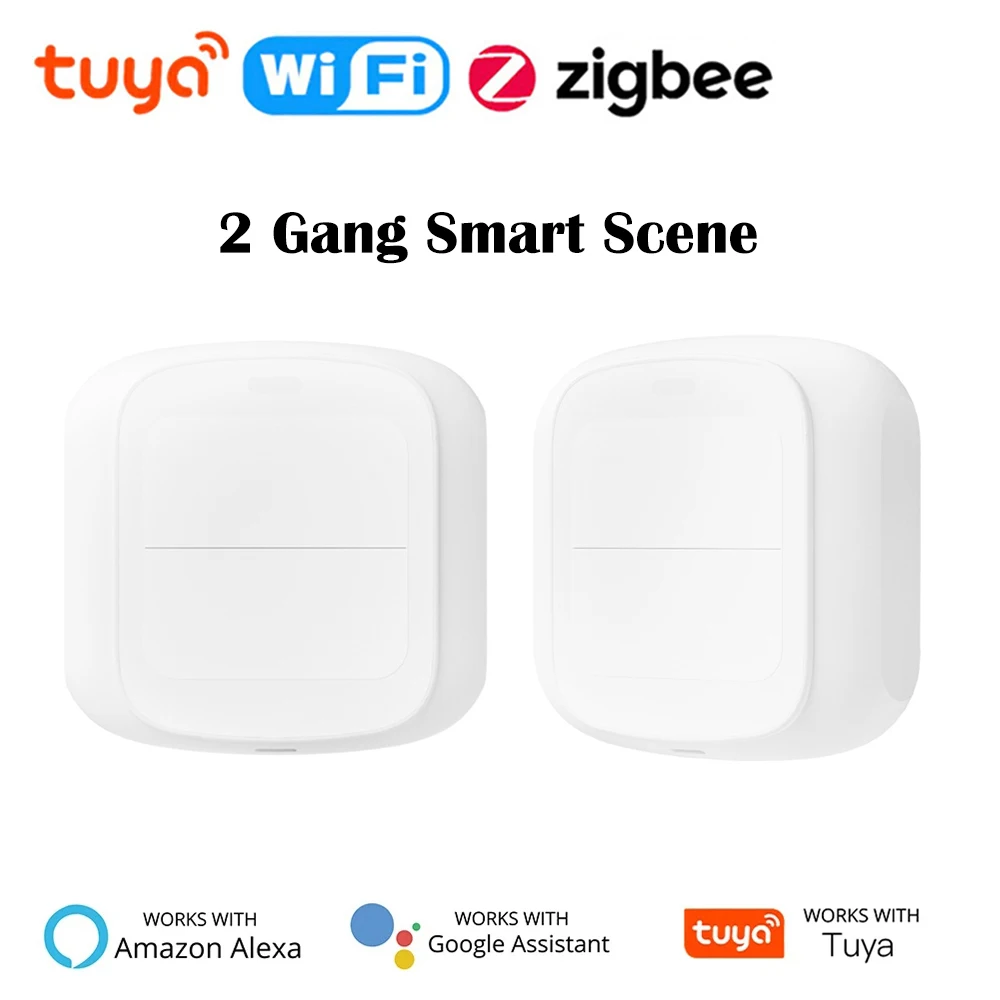 Przełącznik Tuya Smart WiFi/Zigbee, przyciskowy, 2-kanałowy, 4 scenariusze, bezprzewodowy inteligentny pilot do domu, automatyzacja, przełącznik scenariuszy