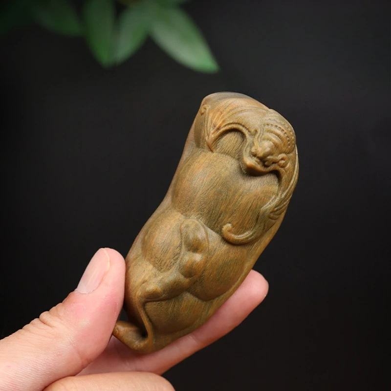 Natural Green Sandalwood Carved Fushou Green Beans Hand Handle Piece Wenwan Handle Piece Home Decoration Crafts Ornament