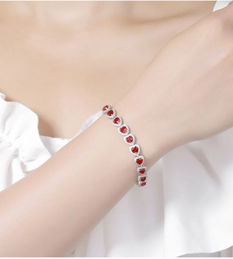 الفاخرة البيضاوي/القلب/الكمثرى مختبر الأحمر روبي سوار للنساء 925 فضة الماس والمجوهرات سوار الأحجار الكريمة للنساء #6