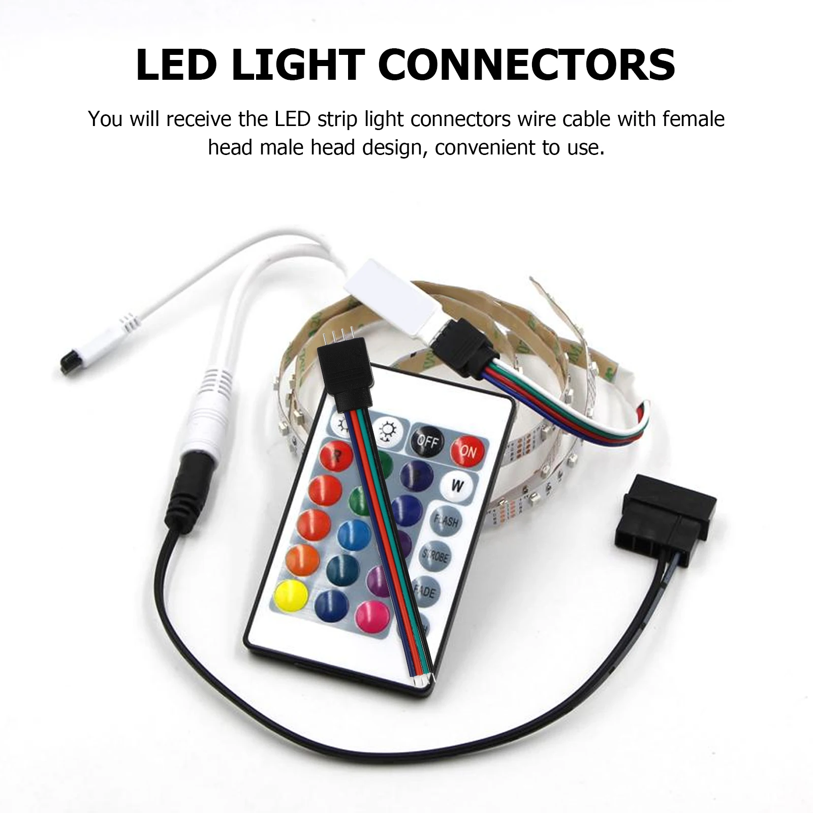 

RGB LED Strip Connectors 4 Pin Solderless Plug Play Cable Adapter Female Male Head Wide Application Easy Install No Tools