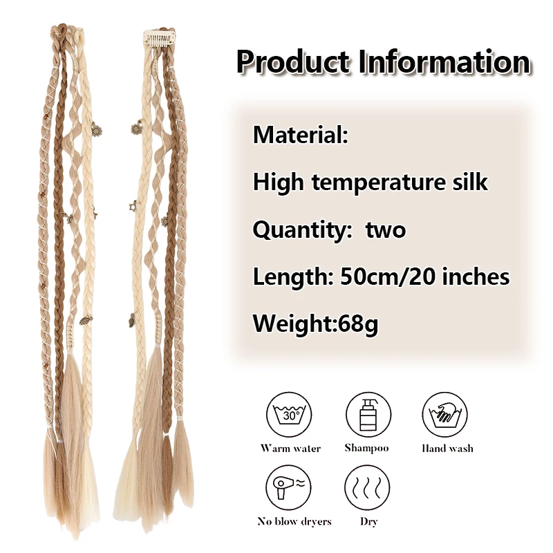 Set of 2 Synthetic Braided Extensions – 4-Strand Style with Charming Accessories, Quick & Easy to Attach for Instant Style Boost image 3