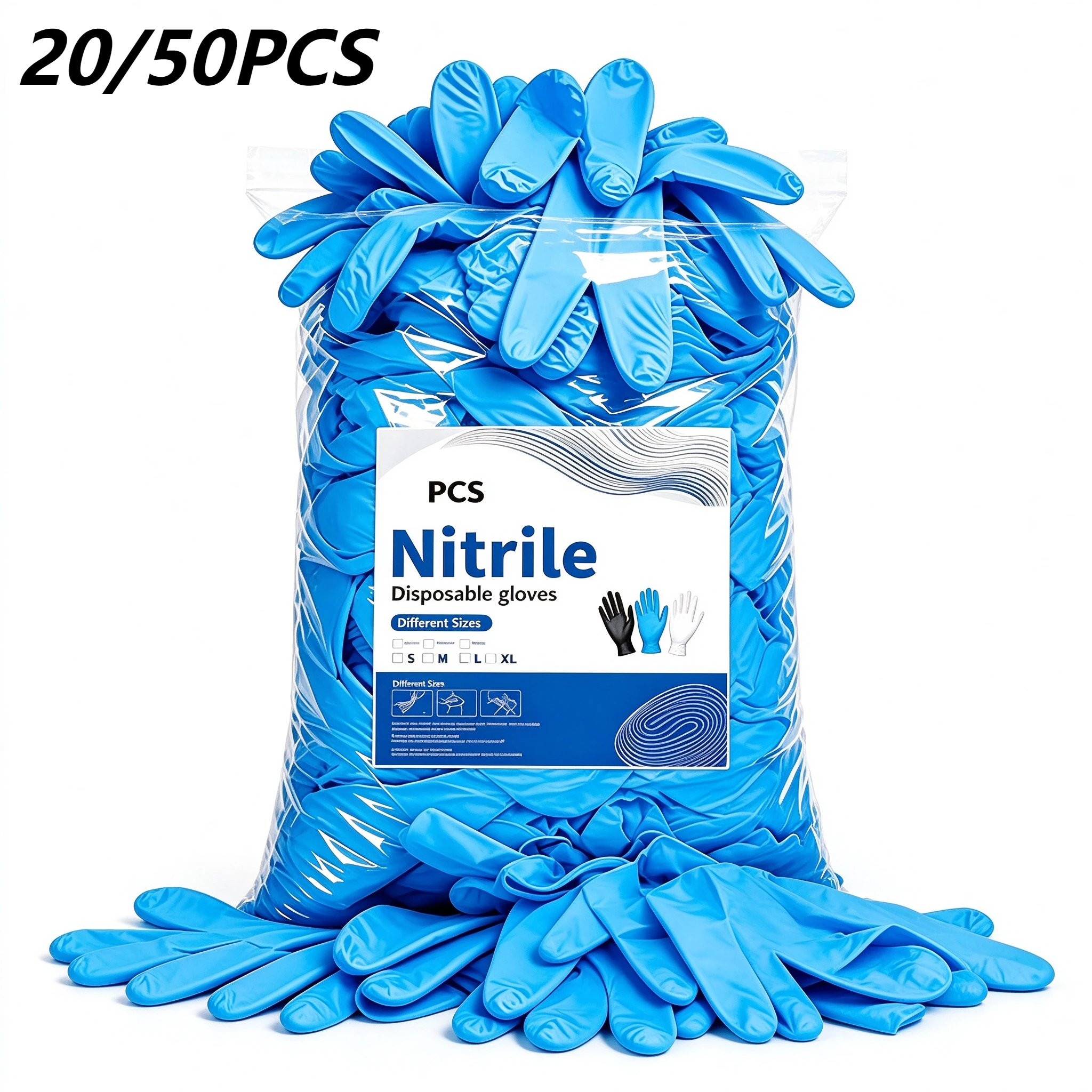 20/50PCS Blue Disposable Nitrile Gloves Latex Free Powder Free Gloves for Tattoo Studio Beauty Salon Cleaning Daily Tasks