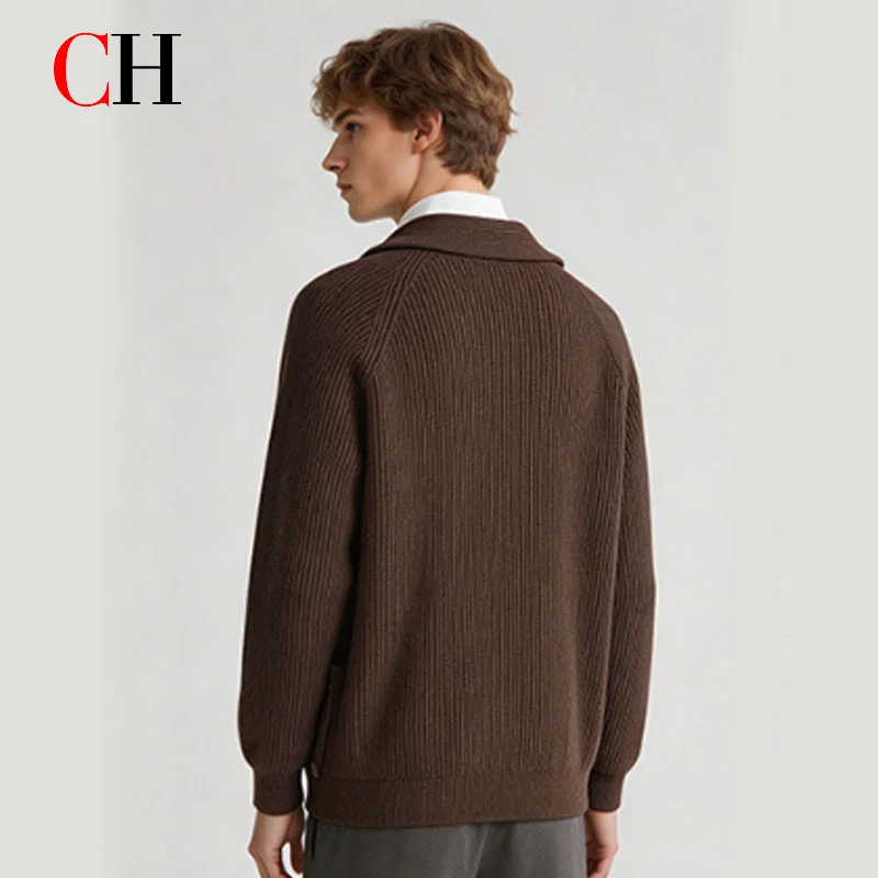 CH Men's Shawl Collar Ribbed Knit Cardigan Button Front Soft Warm Casual Winter Sweater Coat with Pockets