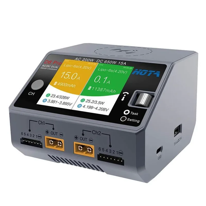 

HOTA D6 Pro AC 200W DC 650W 15A Lipo Charger With Wireless Charging for NiZn/Nicd/NiMH Battery