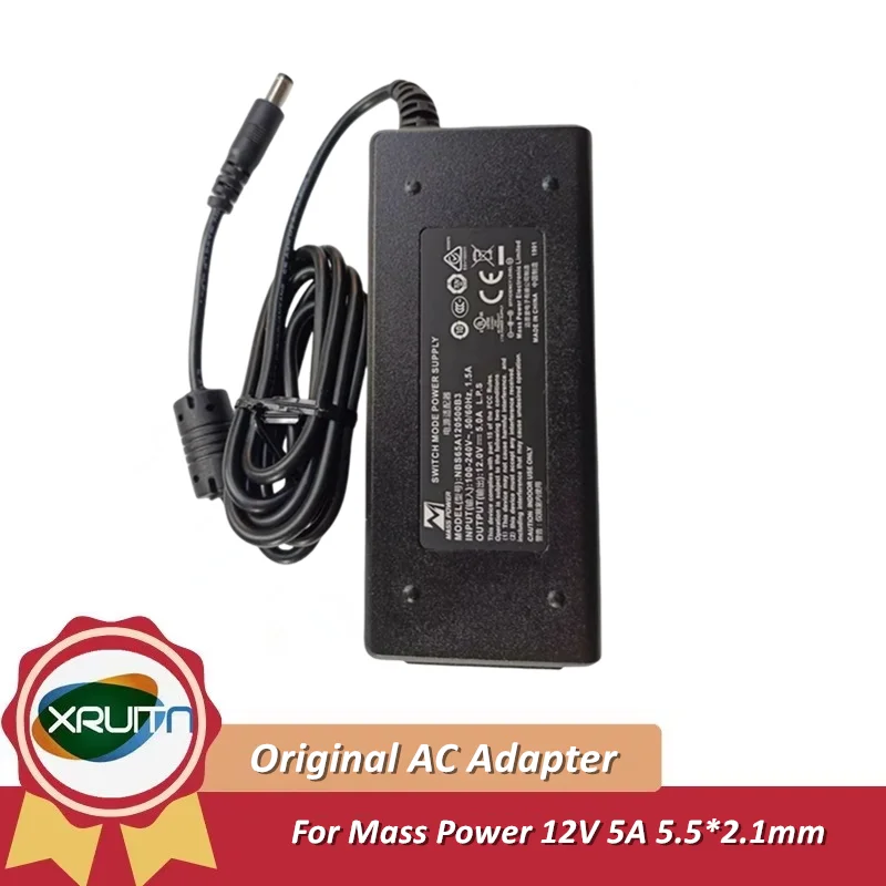 Genuine For MASS POWER Switch Model Power Supply 12.0V 5.0A 60.0W 5.5x2.1mm NBS65A120500B3 AC DC Adapter Charger