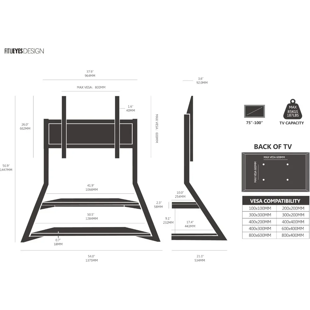 TV Floor Stand for 75 77 85 86 90 100 Inch TVs with Wood Shelf Modern Large Living Room Television Stands