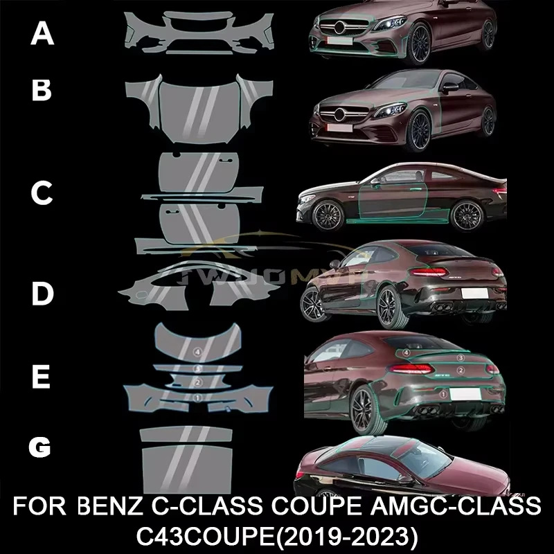 

Pre Cut Protection Film Car TPU PPF Headlight Rearview Film Transparent for Mercedes BENZ C-CLASS C205 AMG C43 COUPE 2019-2023