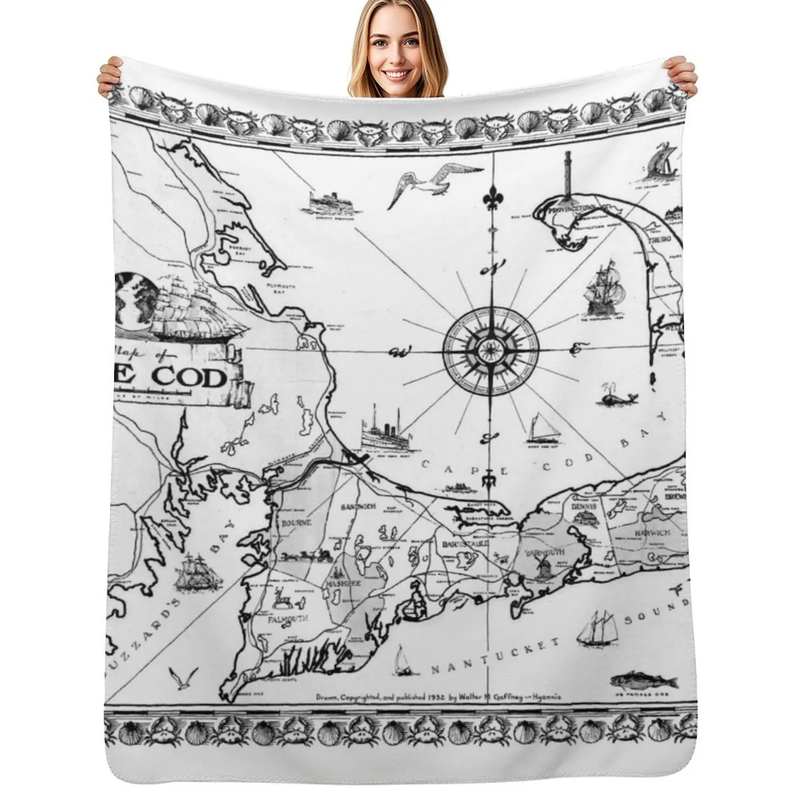 

Vintage Map of Cape Cod BW Throw Blanket for sofa Baby Furrys Custom Blankets