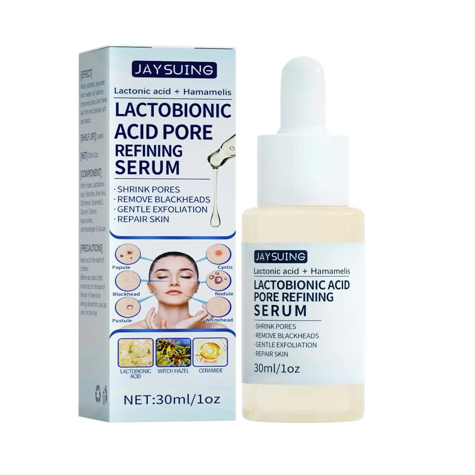 Lactobionic Acid Shrink Pore Essence Hyaluronic Acid Firming Brighten Moisturizing Nourish Essence Pore Shrink Face Serum 30ml