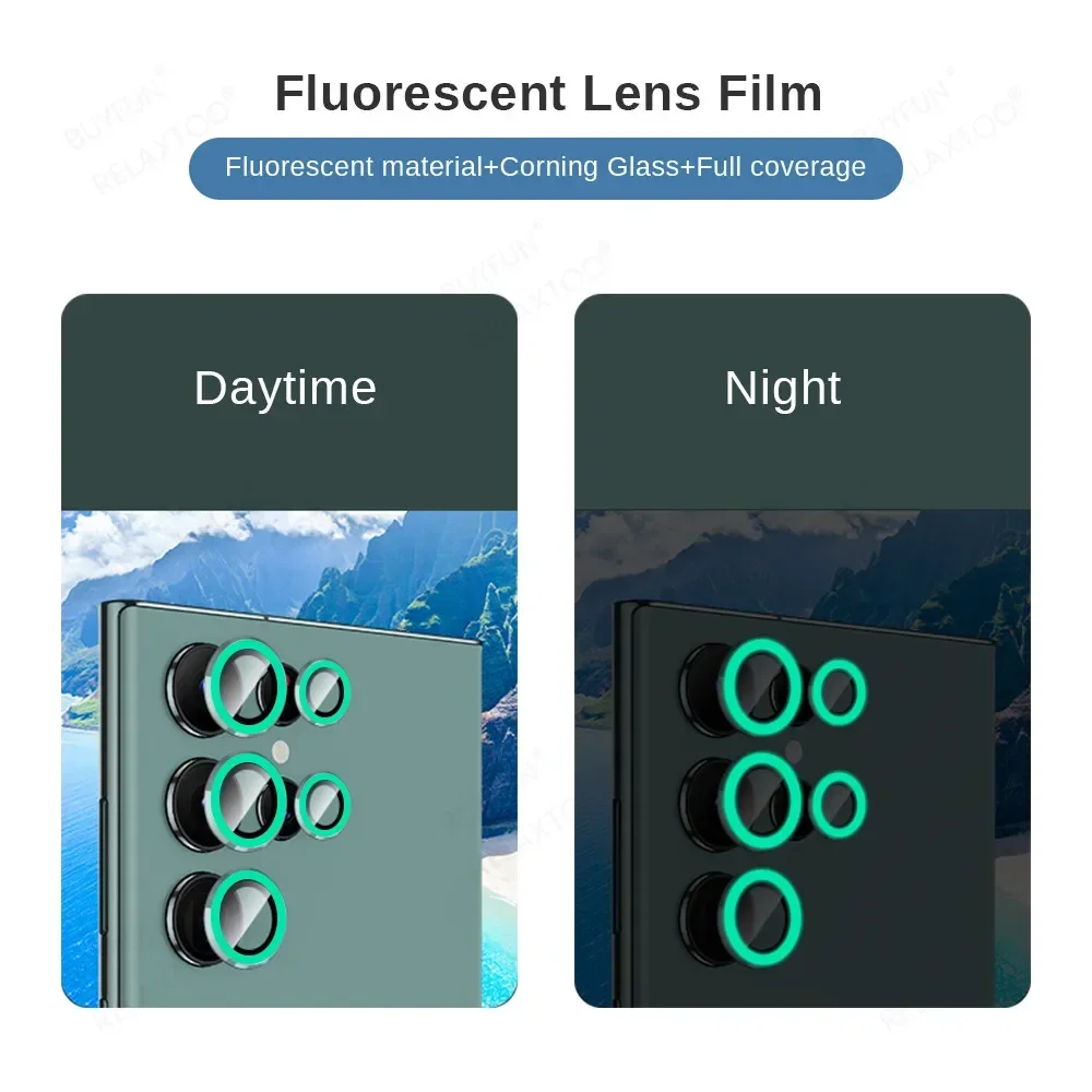 삼성 갤럭시 S24 S25 울트라 S25 플러스 렌즈 보호 링 커버 캡용 야광 후면 카메라 메탈 강화유리 필름 스티커