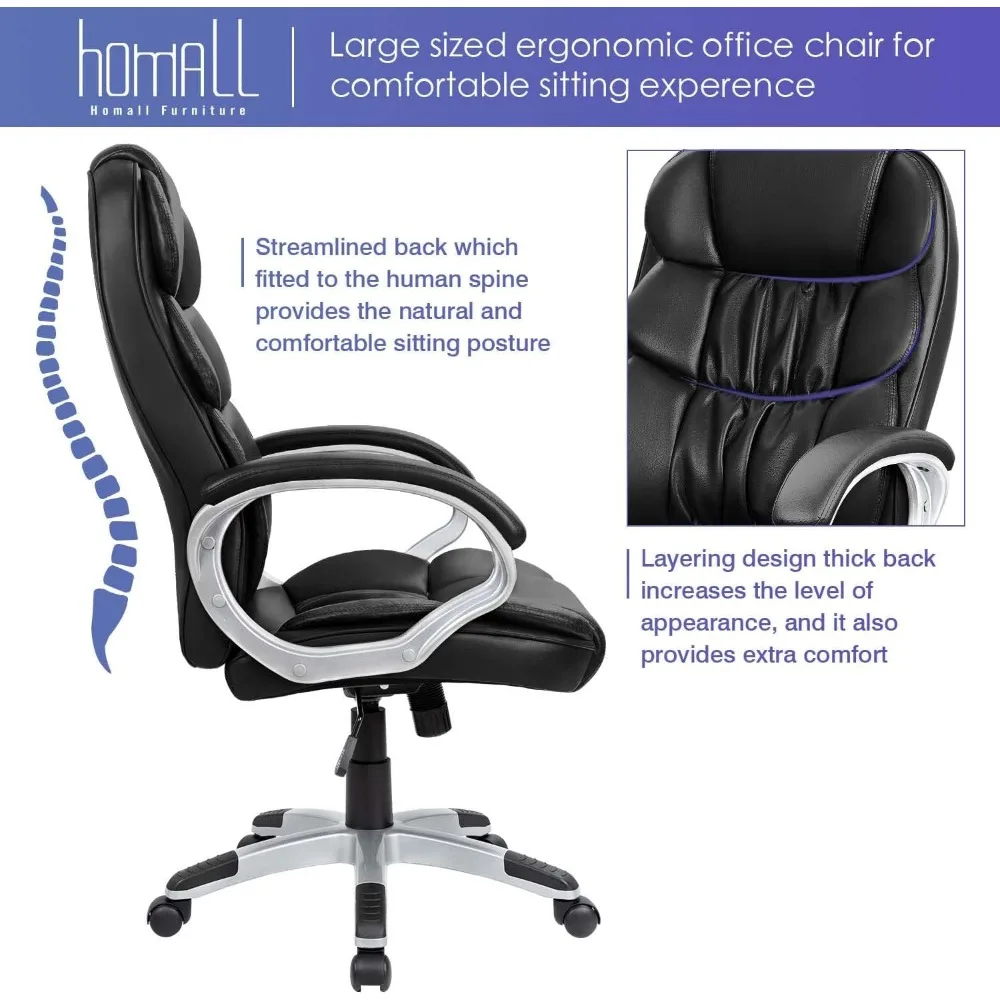 Office Chair High Back Computer Desk Chair,PU Leather Adjustable Height Modern Executive Swivel Task Chair with Padded Armrests