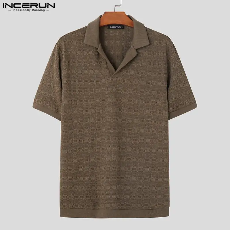 Fashion Casual Style Tops INCERUN 2024 Handsome Men V-neck Perspective Texture Shirts Sexy Male Short Sleeved Lapel Blouse S-5XL